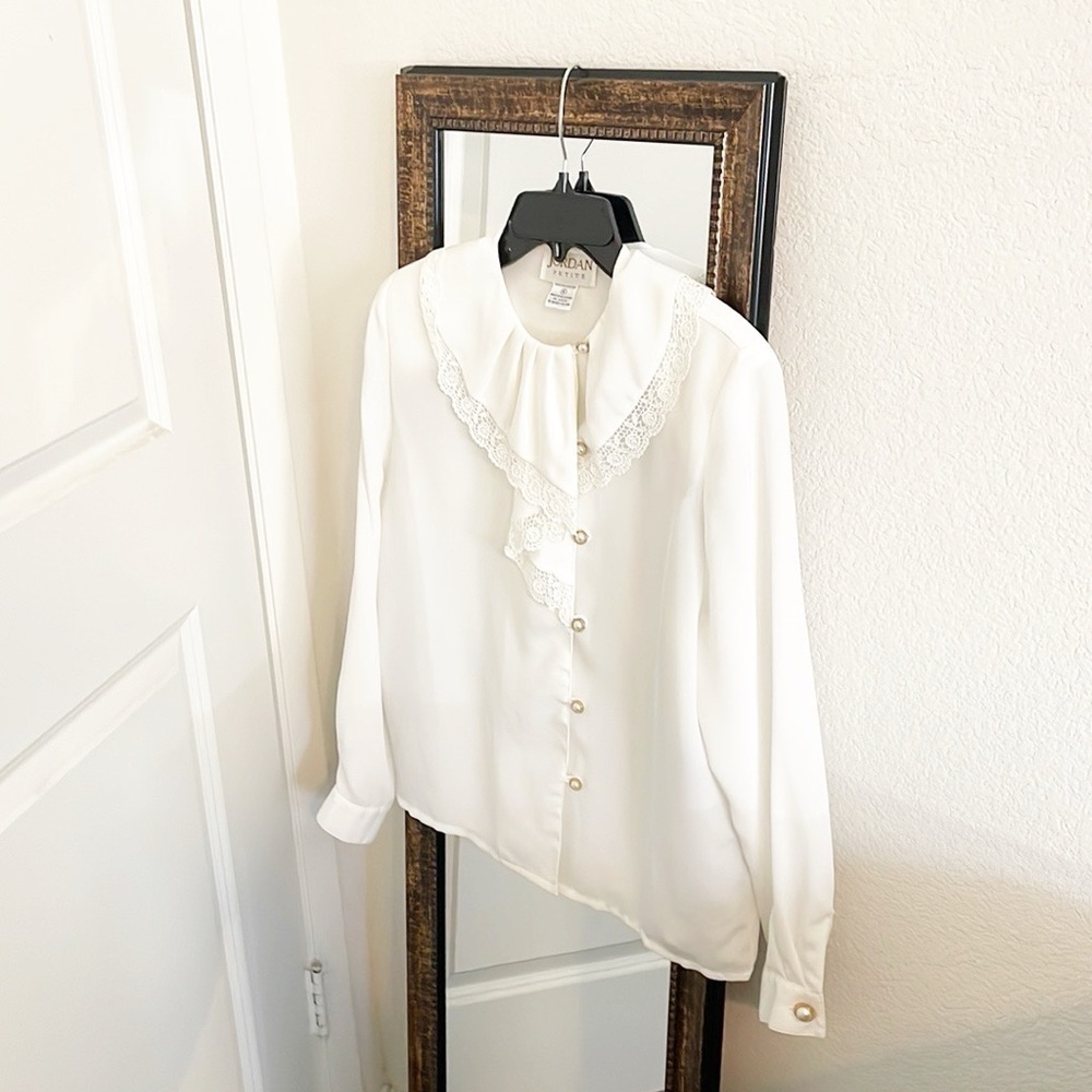 Jordan off white long sleeve lace button down top